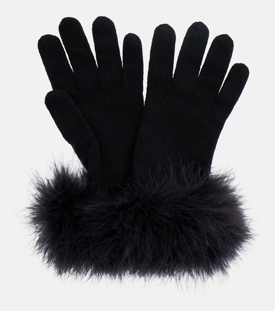 valentino vlogo feather-trimmed virgin wool gloves