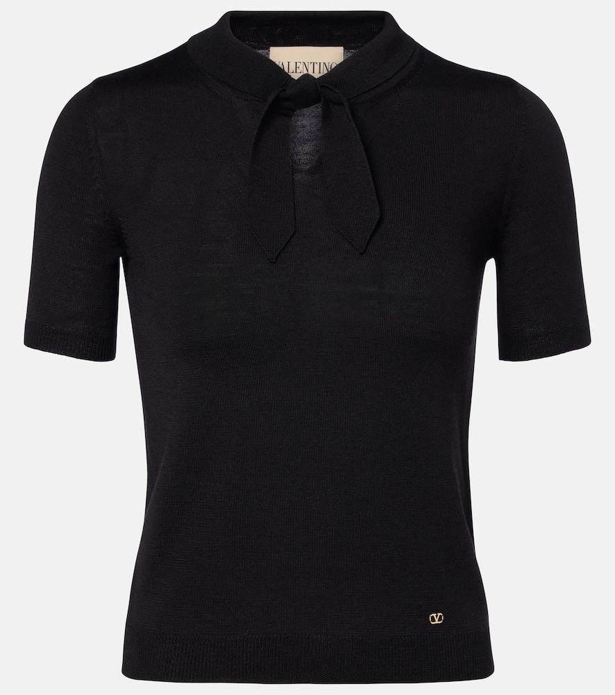 valentino vlogo tie-neck wool-blend top