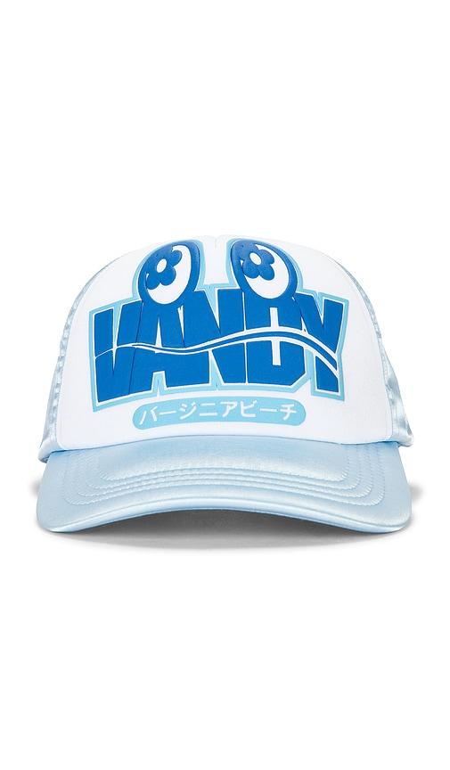 vandythepink eye logo trucker hat in blue.
