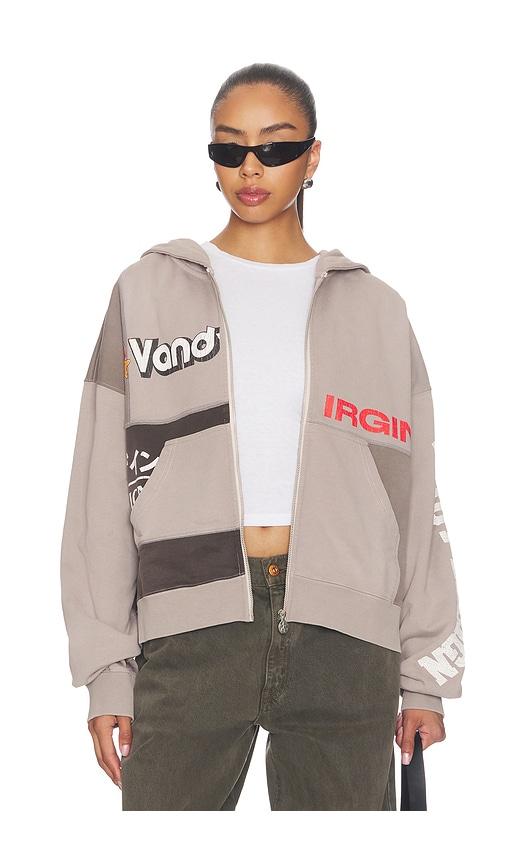 vandythepink paneled zip up hoodie in grey. - size l (also in xs, s, m, xl/1x)