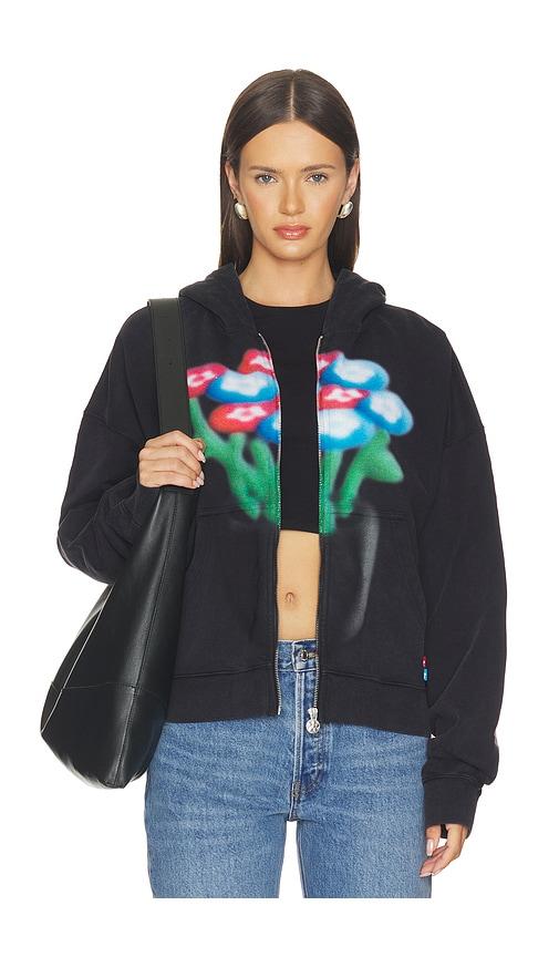 vandythepink spray flower zip up hoodie in black. - size m (also in xs, s)