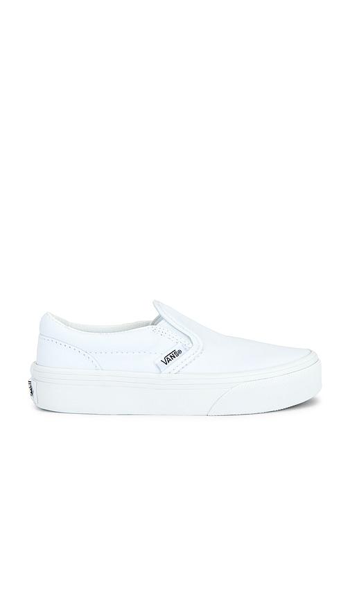 vans kids classic slip-on in white. - size 11 (also in 11.5, 12, 12.5, 13)