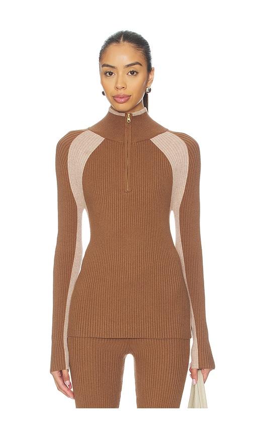 varley bellings half zip knit top in brown. - size m (also in s, xs, xl)