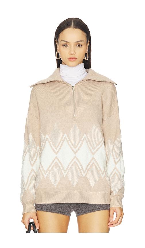 varley betty jacquard half zip sweater in taupe. - size m (also in s, xl)