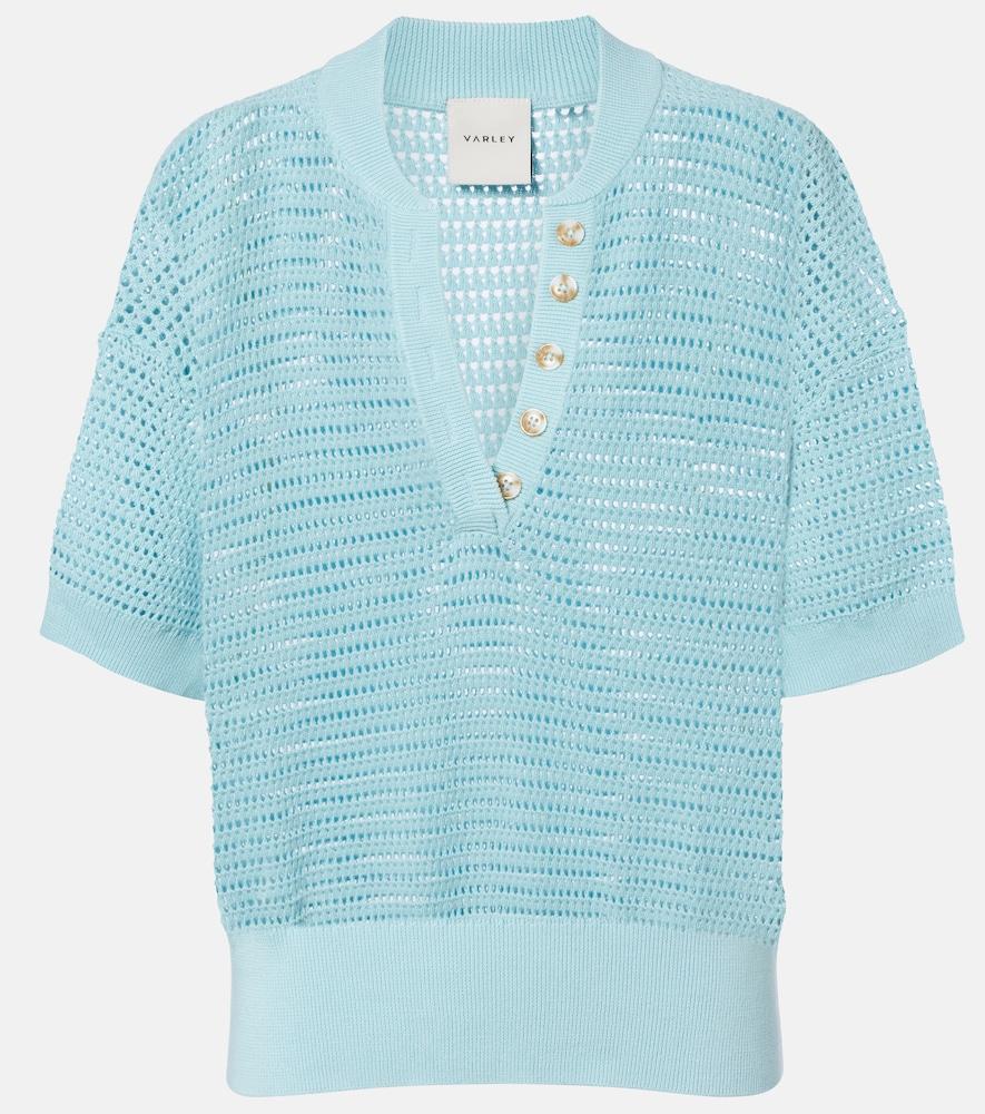 varley callie open-knit cotton polo sweater