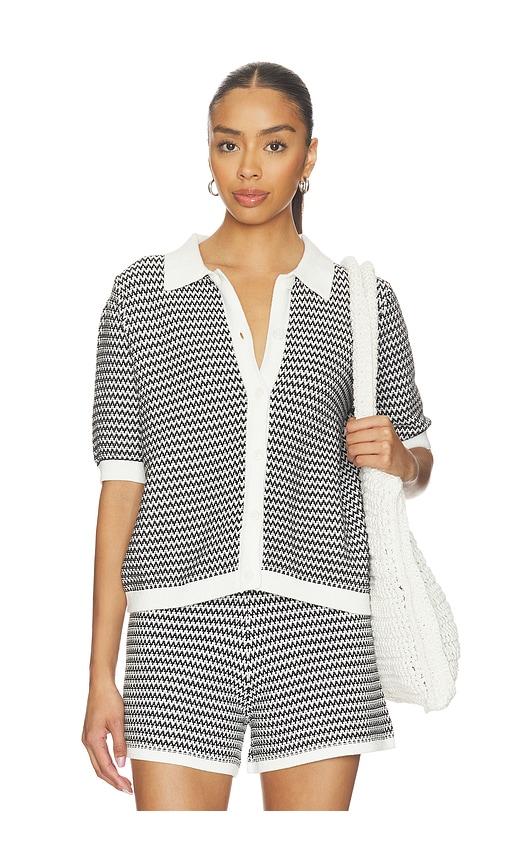 varley gaelle polo knit top in black,white. - size s (also in xs, xl)