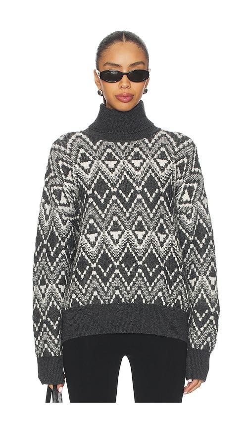 varley ida relaxed fairisle rollneck sweater in charcoal. - size l (also in s, xs, xl)