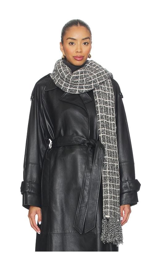 varley lindsey check knit scarf in charcoal.
