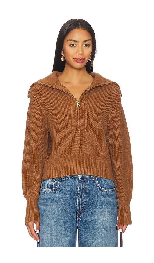 varley maura half zip rib knit in brown. - size m (also in xs)