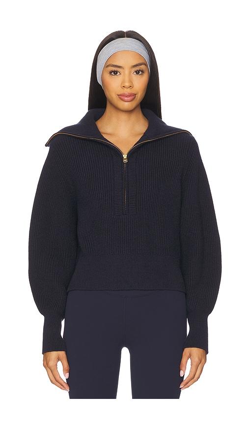 varley maura half zip rib knit in navy. - size l (also in xs, m, xl)