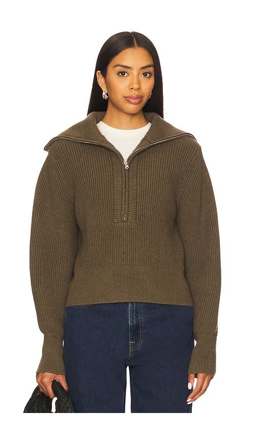 varley maura half zip rib knit in olive. - size s (also in xs)