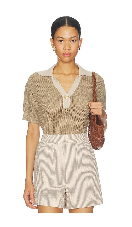 varley perrine knit polo top in brown. - size l (also in m, s, xl, xs)