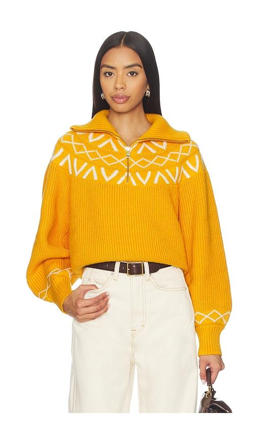 varley sigrid fairisle half zip knit sweater in yellow. - size s (also in xs, xl)