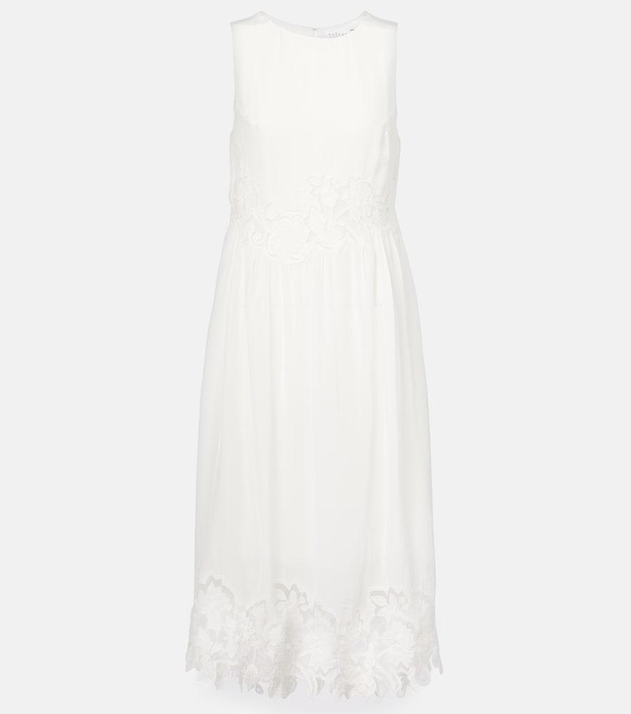 velvet bianca lace-trimmed midi dress