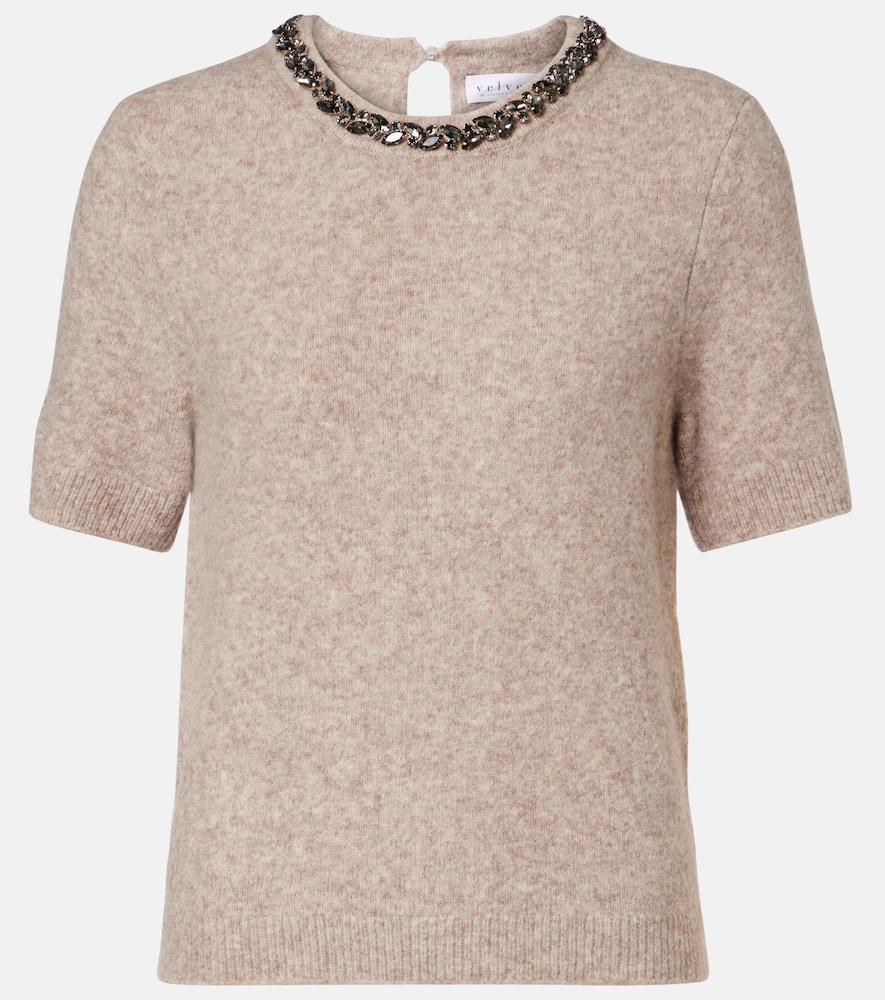 velvet briana embellished wool-blend top