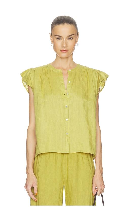 velvet by graham & spencer janey woven linen top in yellow. - size m (also in s, xs)