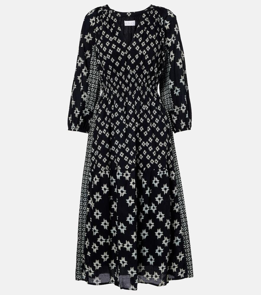 velvet elen embroidered cotton midi dress