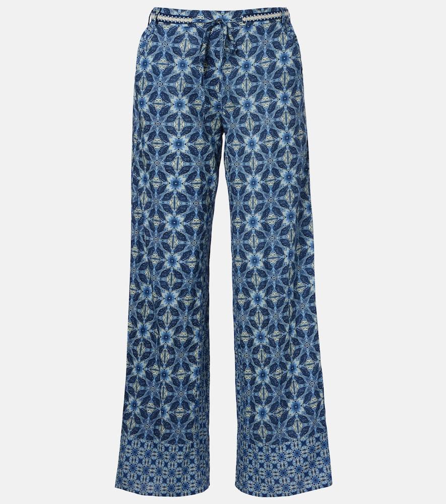 velvet kendra printed cotton wide-leg pants