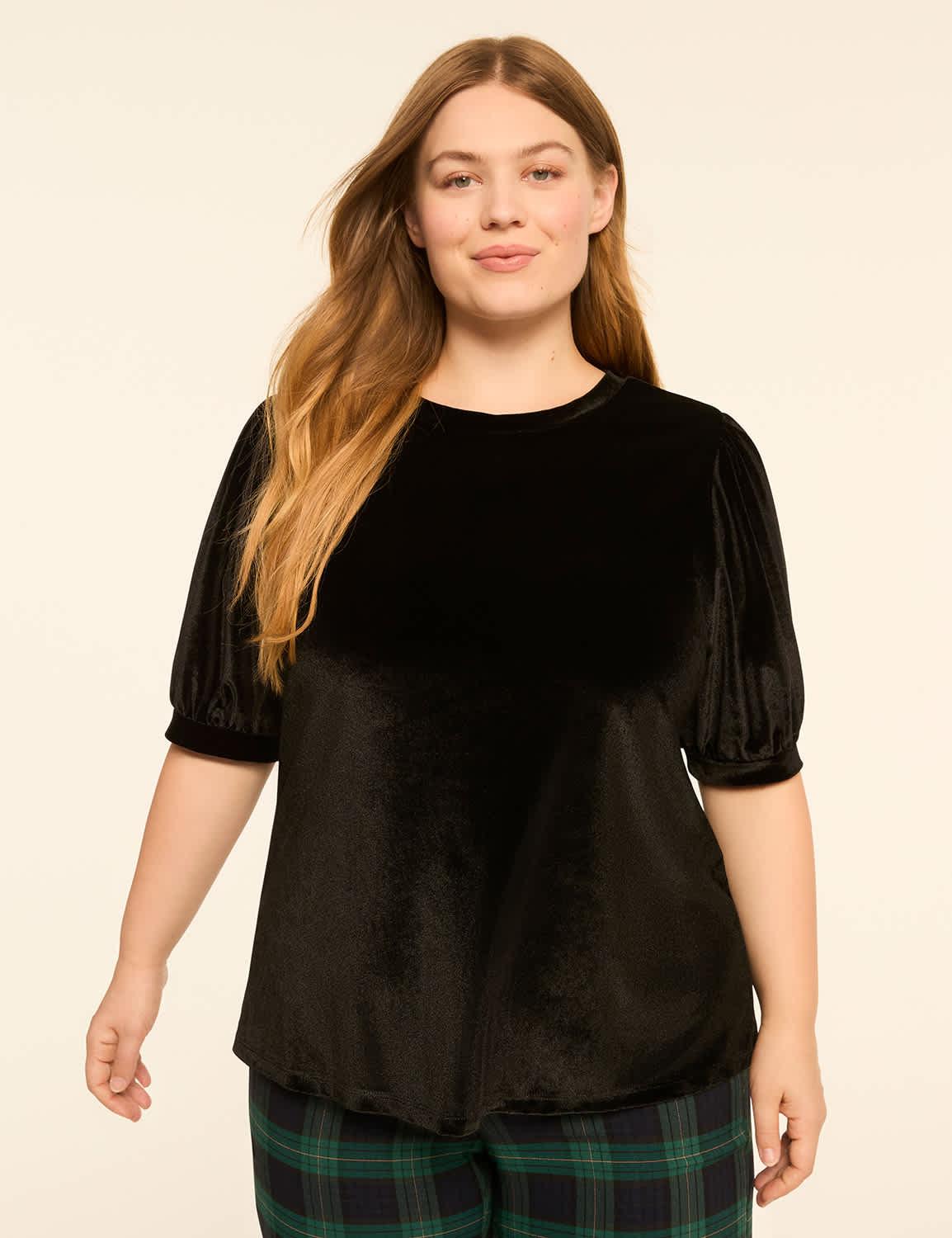 velvet puff-sleeve top