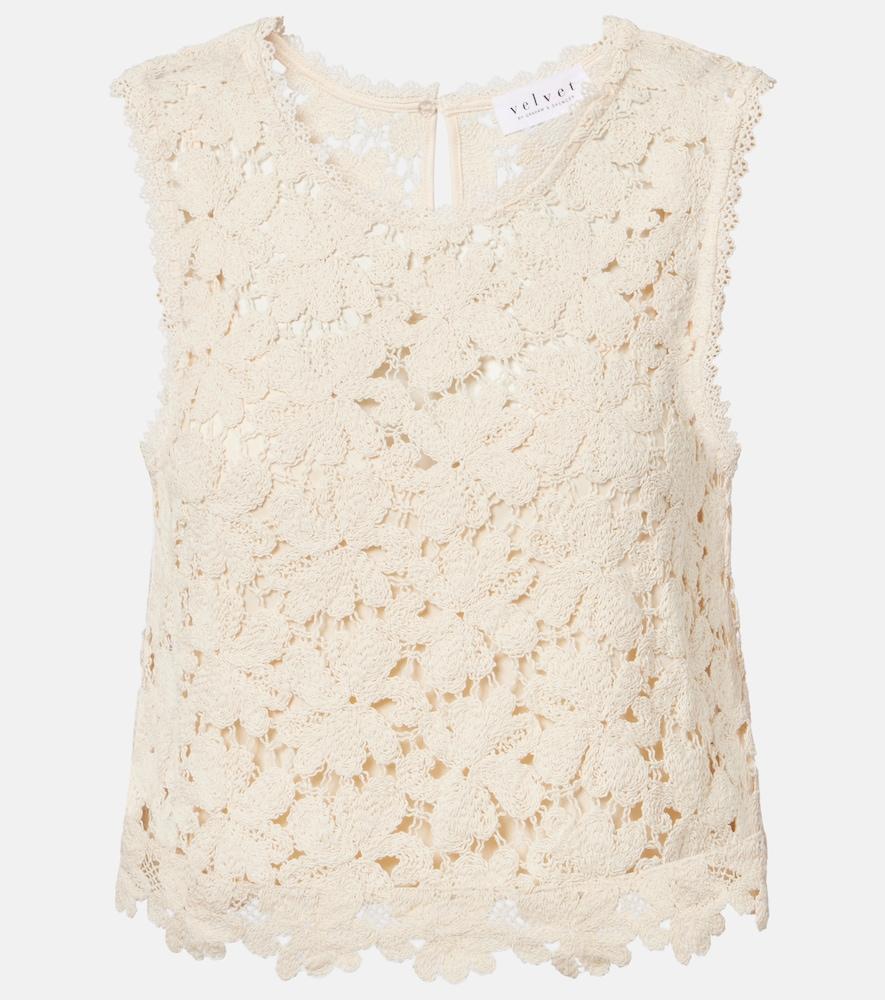 velvet simona cotton-blend guipure lace top