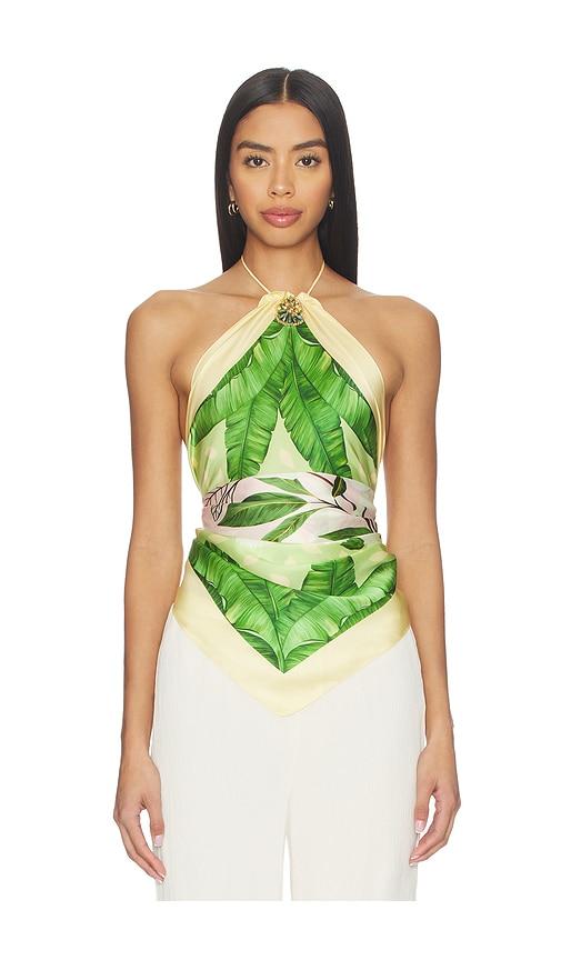 verandah crystal scarf blouse in yellow, green. - size l (also in s, xl)