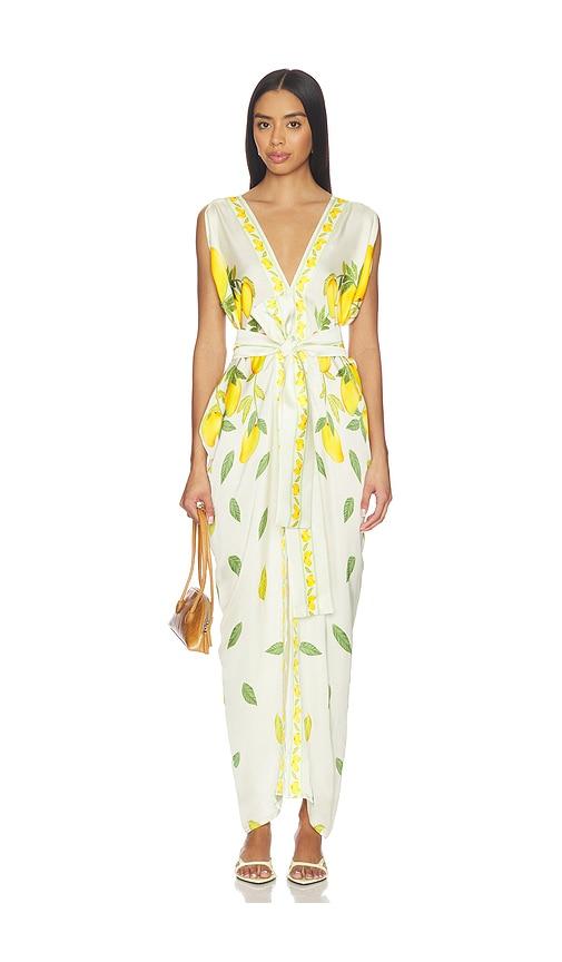 verandah dripping alphonso silk dress in white,yellow. - size m (also in s, xs)