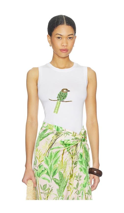 verandah hand beaded parrot tank in white. - size l (also in xs)