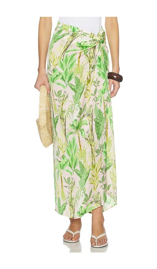 verandah hand draped tropical maxi skirt in green. - size l (also in s, xs, m, xl)