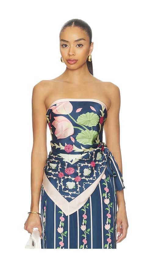 verandah lotus and mallipoo scarf blouse in navy. - size m (also in xs, s)