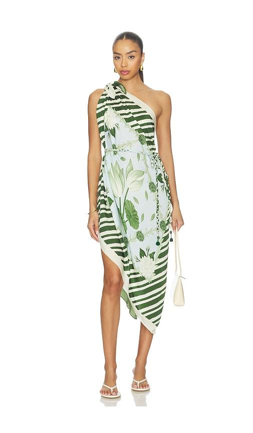 verandah multiway scarf blouse dress in green,blue. - size l (also in s, m)