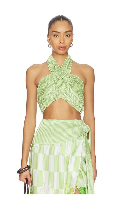 verandah plisse halter blouse in sage. - size l (also in s, xs, m, xl)