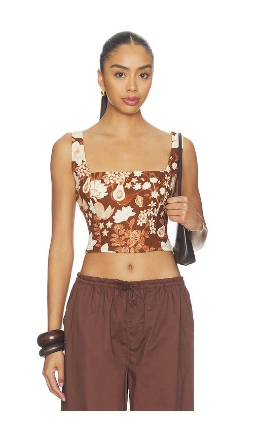 verandah square neck crop blouse in chocolate. - size l (also in xs, s, m, xl)