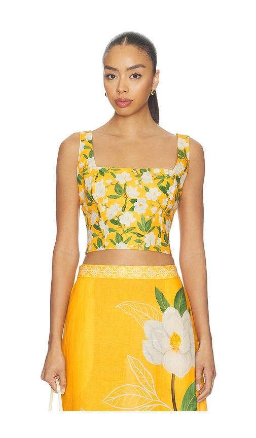 verandah square neck sleeveless blouse in yellow. - size l (also in m, s, xl, xs)