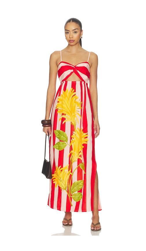 verandah twist draped maxi dress in red,pink. - size l (also in m, s, xl, xs)