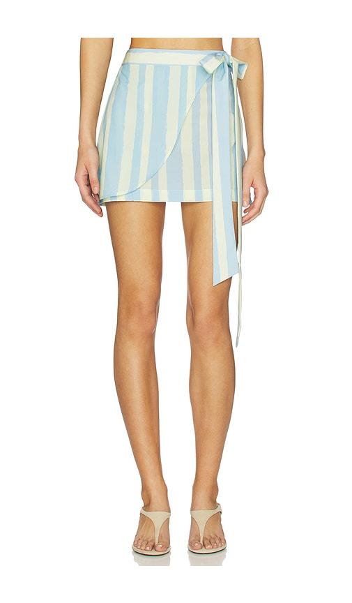 verandah wrap mini skirt in blue,cream. - size l (also in m, xl)