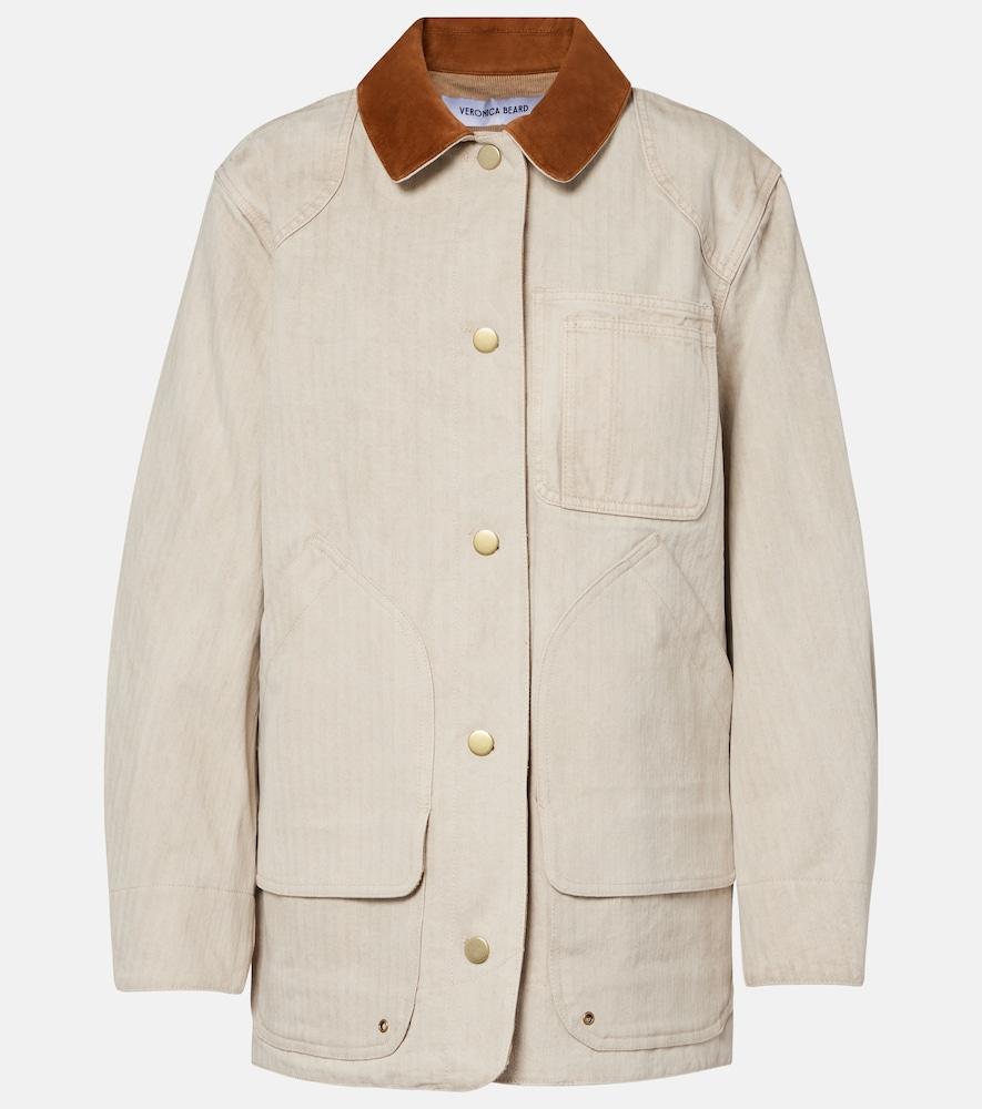 veronica beard abbas suede-trimmed cotton field jacket