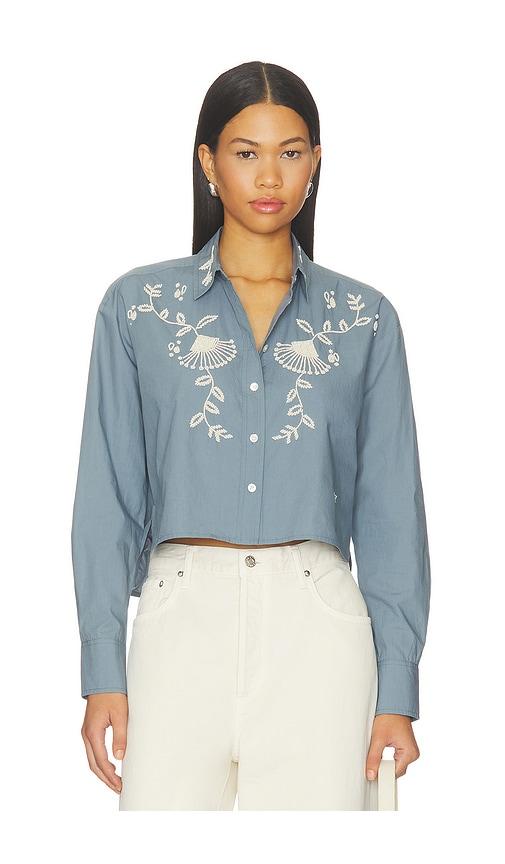 veronica beard aderes shirt in blue. - size 0 (also in 00, 10, 2, 4, 6, 8)