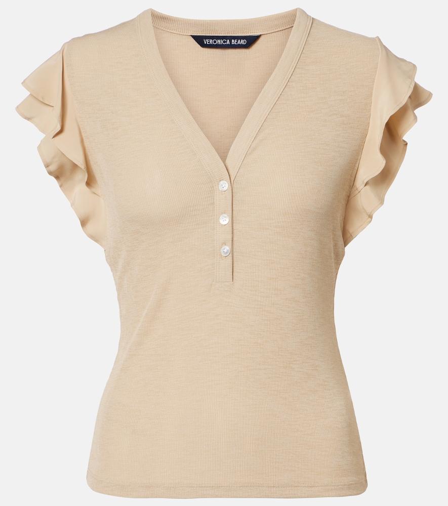 veronica beard aphrodite ribbed-knit ruffled top
