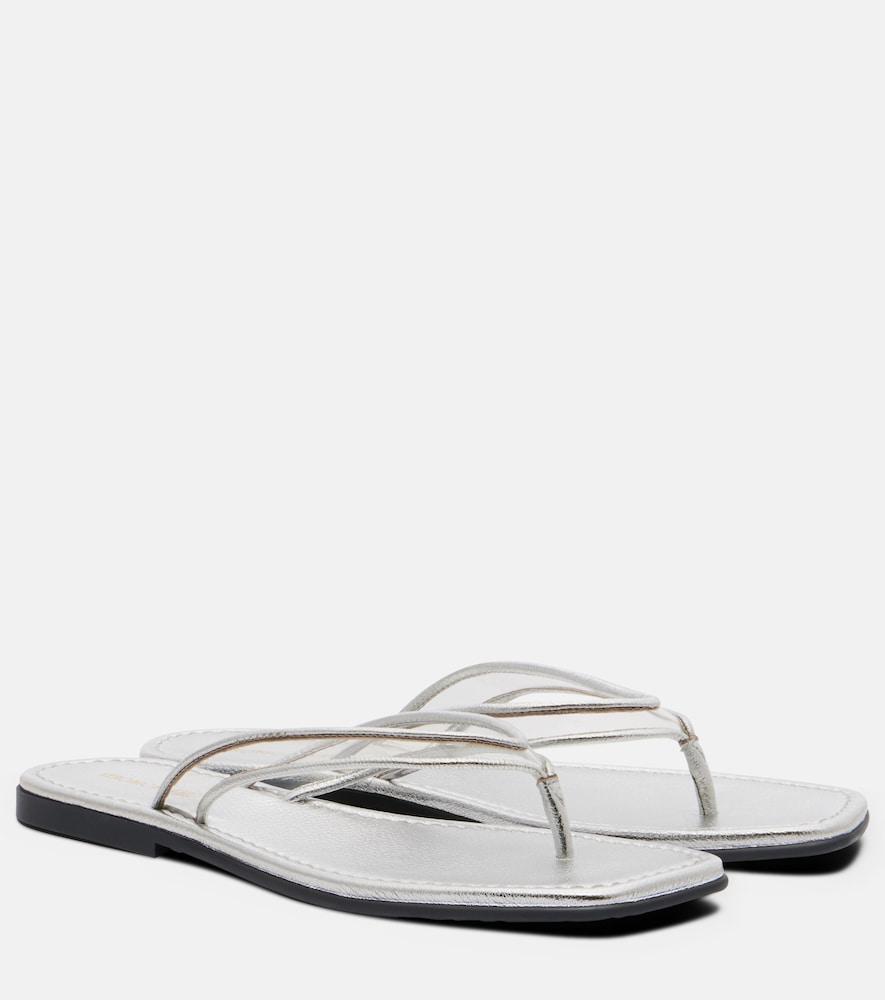 veronica beard clea leather-trimmed pvc thong sandals