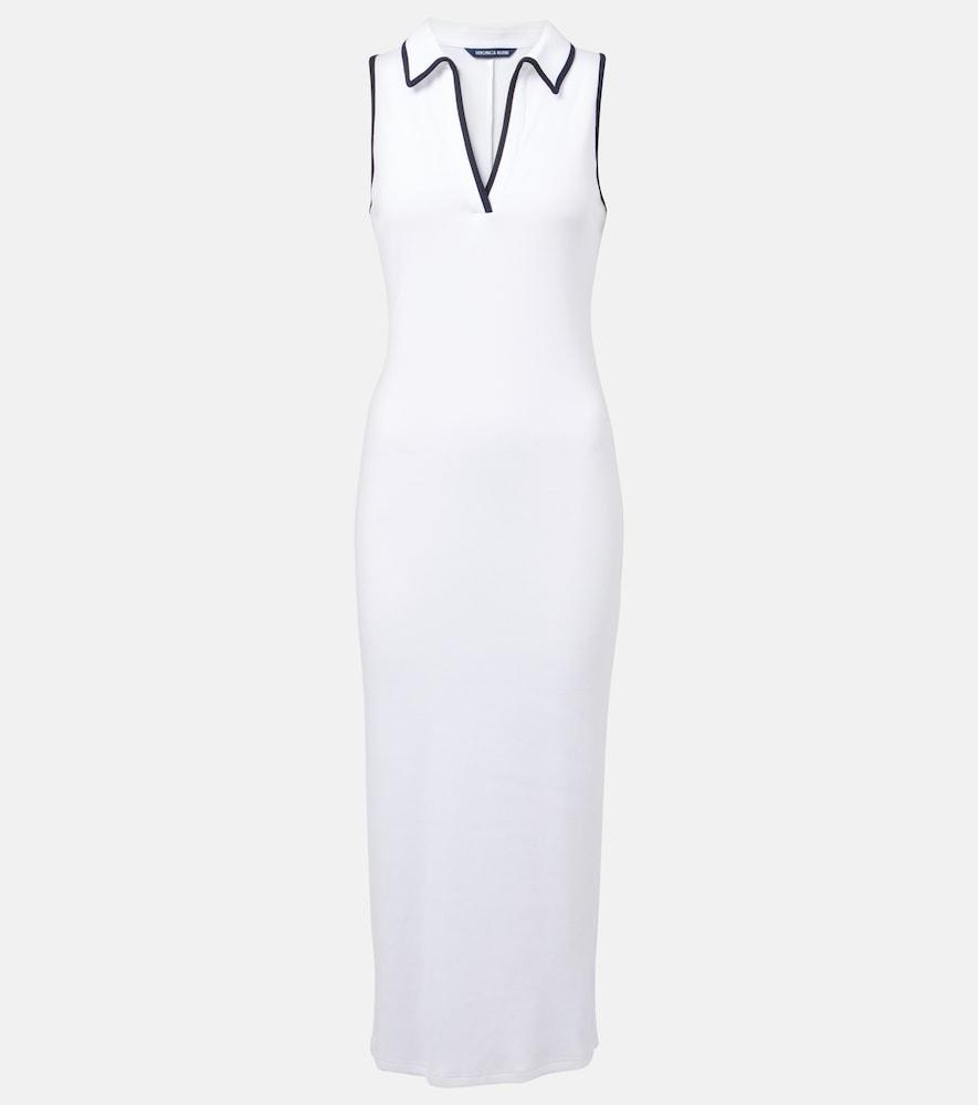 veronica beard darien ribbed-knit cotton-blend polo dress