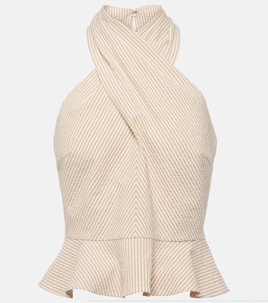 veronica beard drey halterneck cotton seersucker top