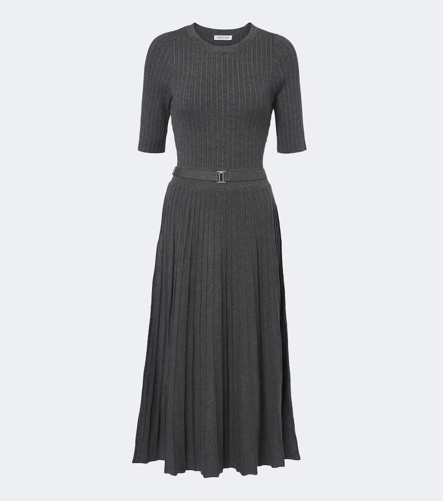 veronica beard elthea belted ribbed-knit midi dress