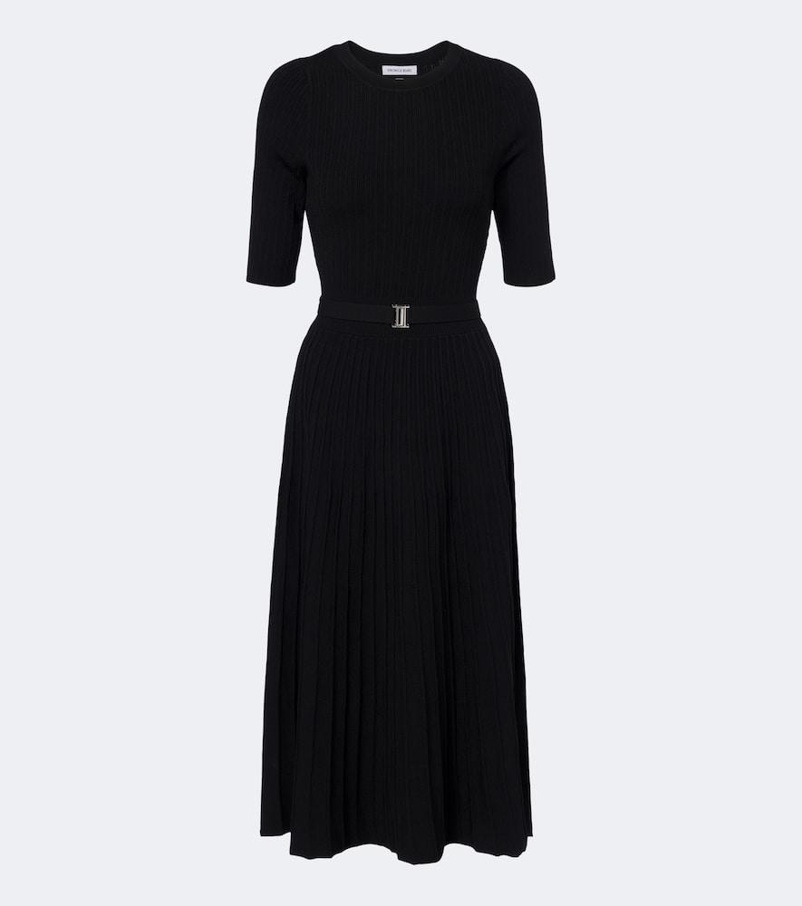 veronica beard elthea belted ribbed-knit midi dress