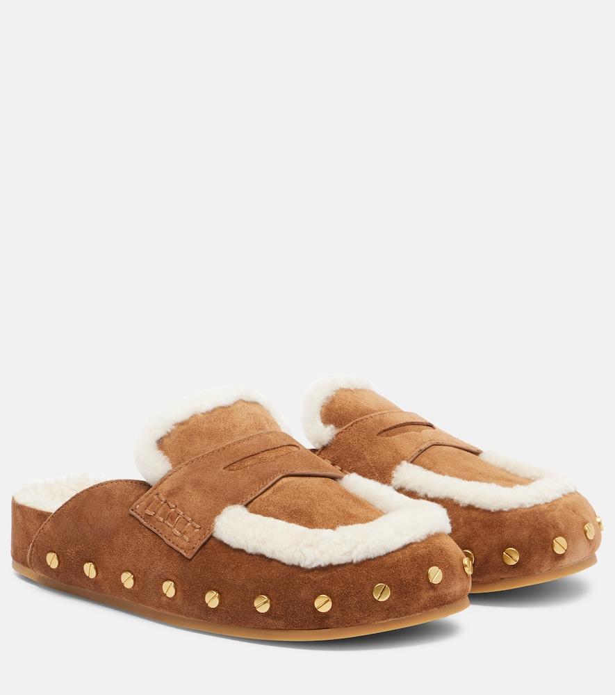 veronica beard fenix shearling-lined suede mules