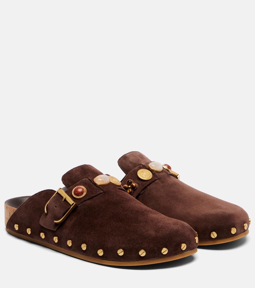 veronica beard fern embellished suede mules