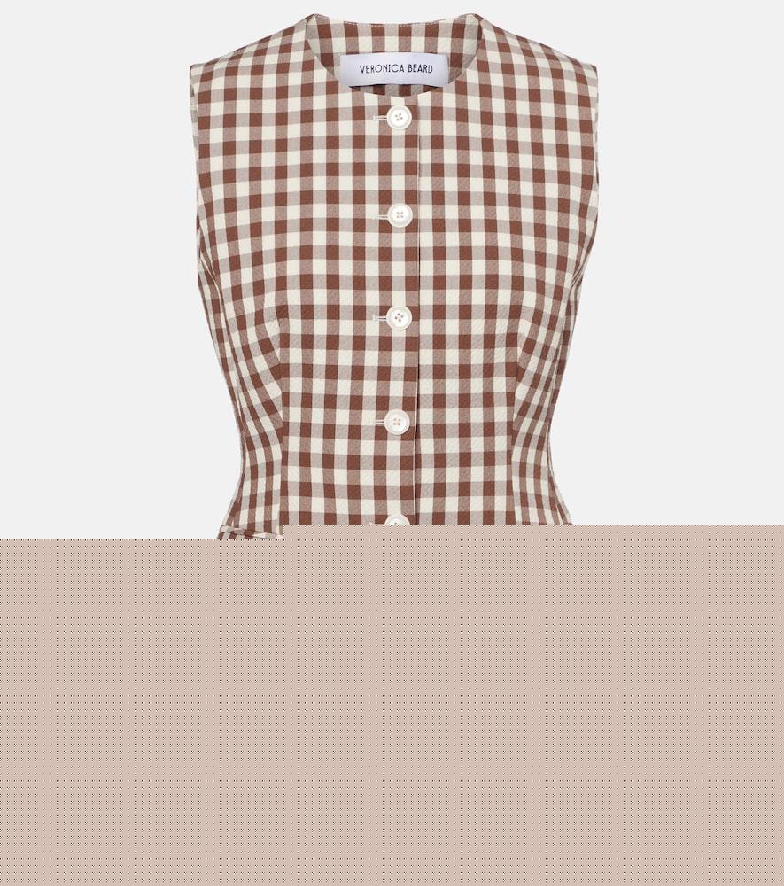 veronica beard lois gingham seersucker top