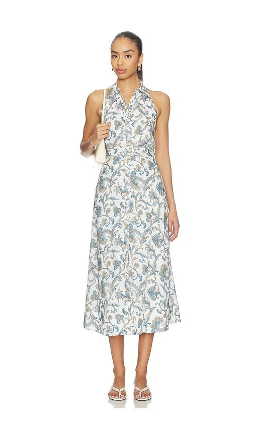 veronica beard mackey dress with smocking in white,blue. - size 2 (also in 4, 6, 8)