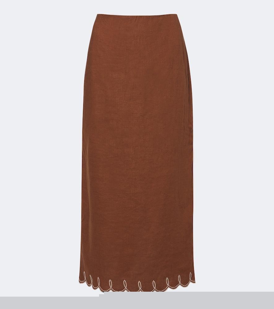 veronica beard malou embroidered linen midi skirt