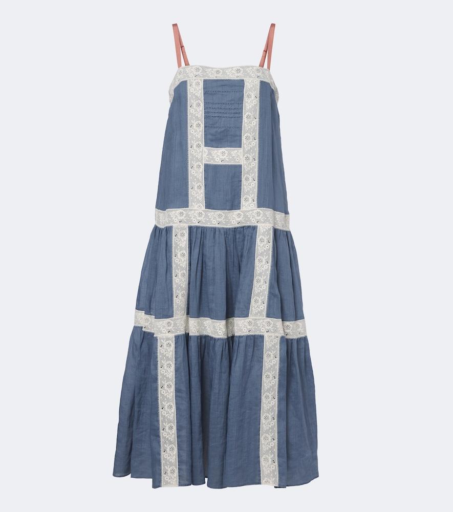 veronica beard mazarine lace-trimmed ramie maxi dress