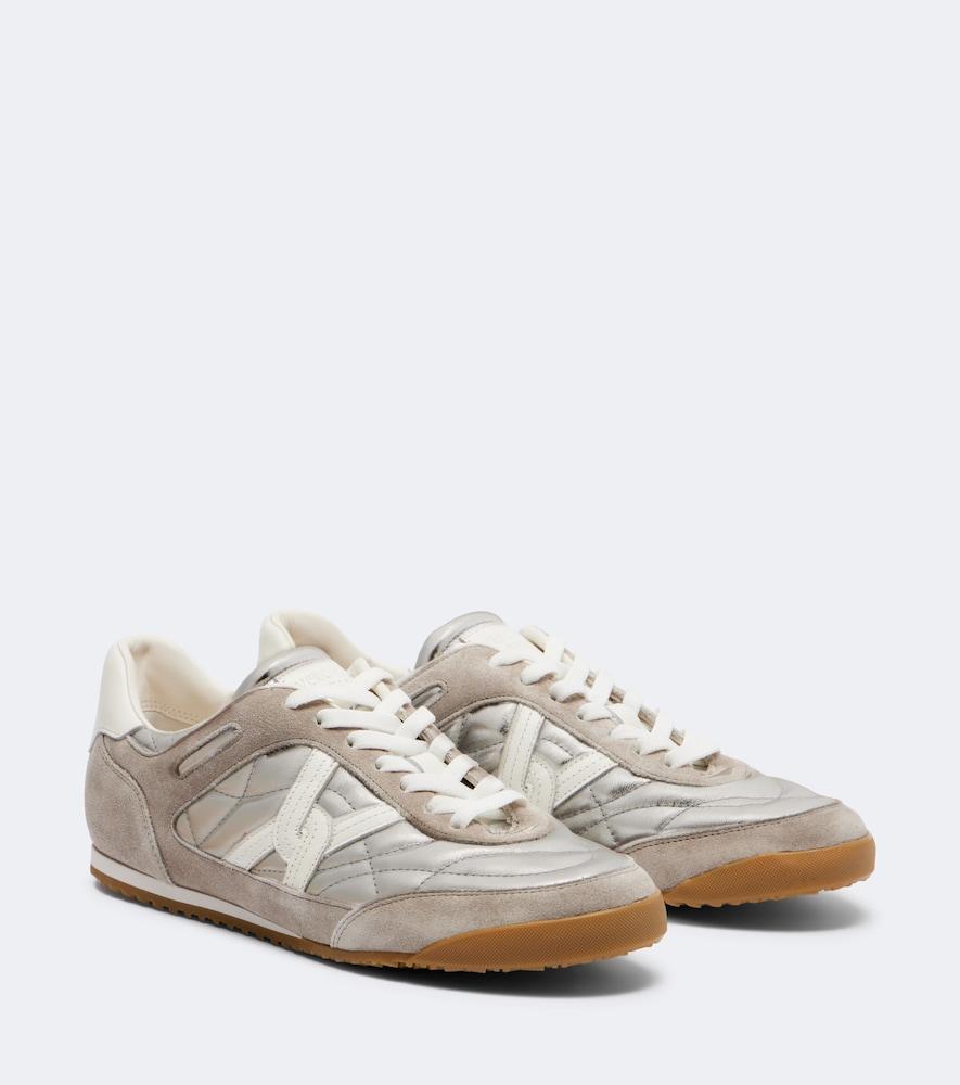 veronica beard quilted suede-trimmed leather sneakers
